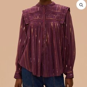 Farm Rio Burgundy Pleated Yoke Blouse